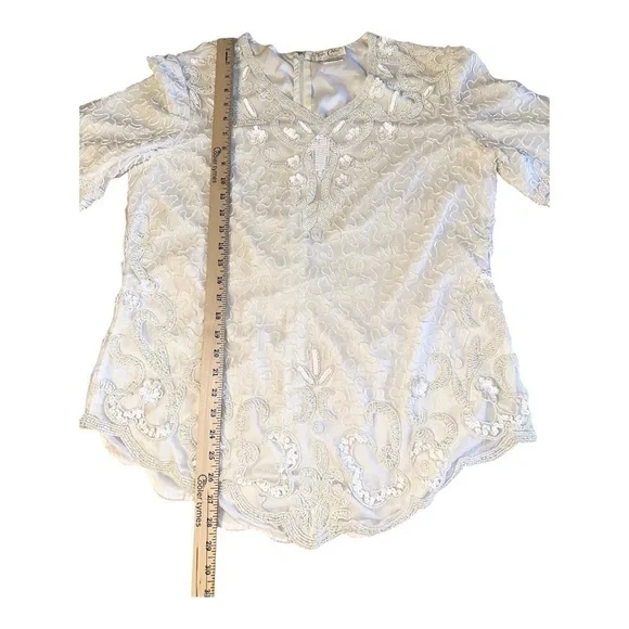 Vintage Rare Tan Chho Solid White Beaded Sequins Evening Top Approx Size XL - Picture 9 of 9